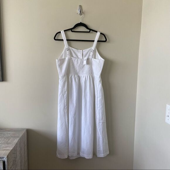 Gap-linen Blend Button Down White Midi Dress (Size:Medium) - Picture 2 of 11